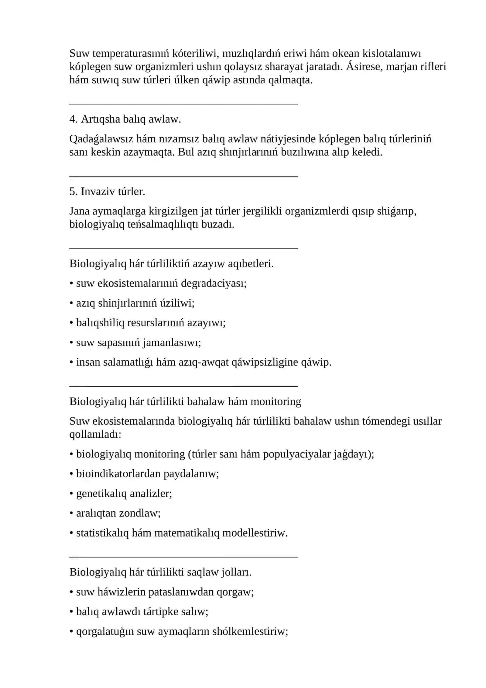 Suw ekosistemalarında biologiyalıq hár túrliliktiń áhmiyeti 2