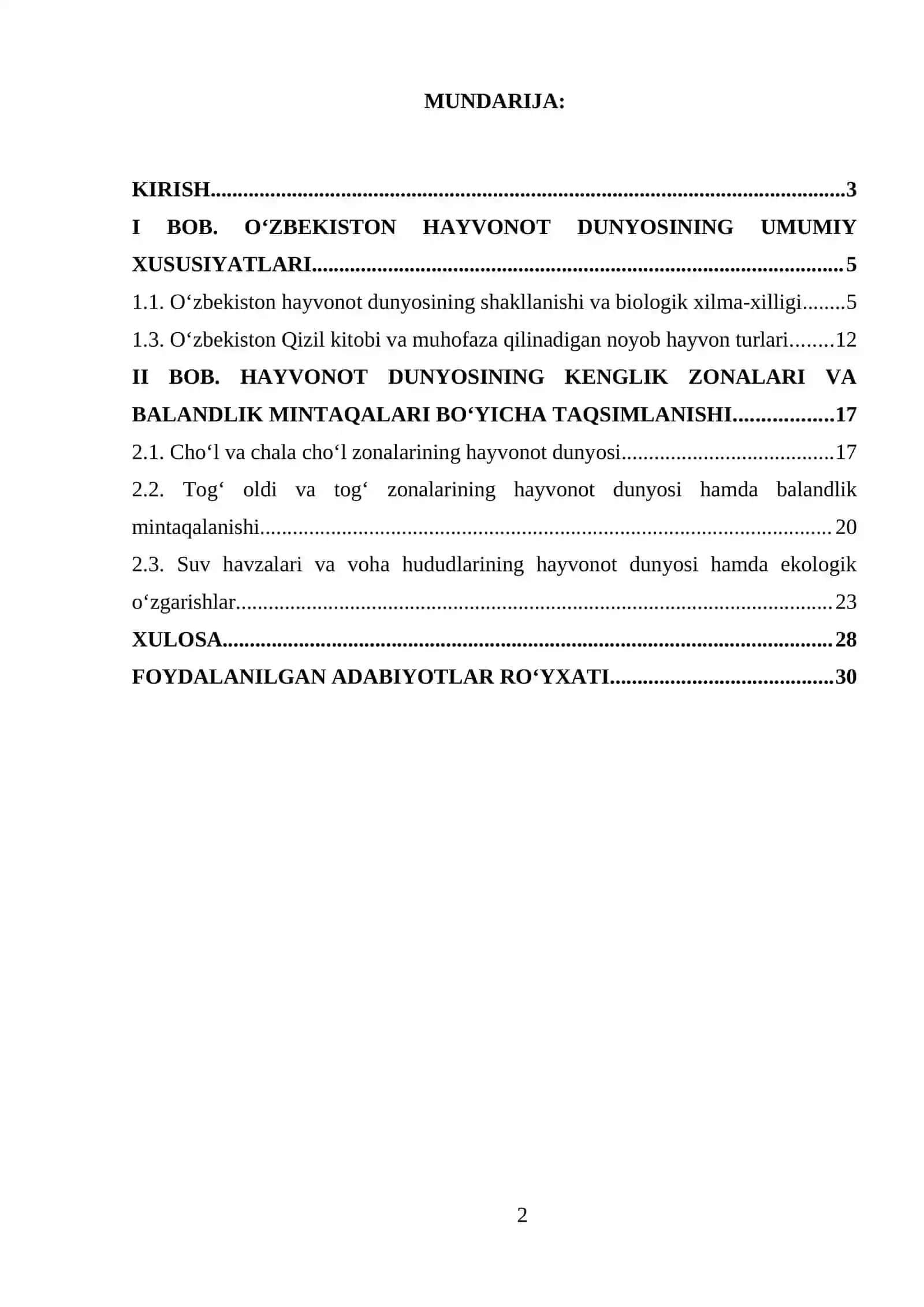 O'ZBEKISTON HAYVONOT DUNYOSI, ULARNING KENGLIK ZONALARI VA BALANDLIK MINTAQALAR 2