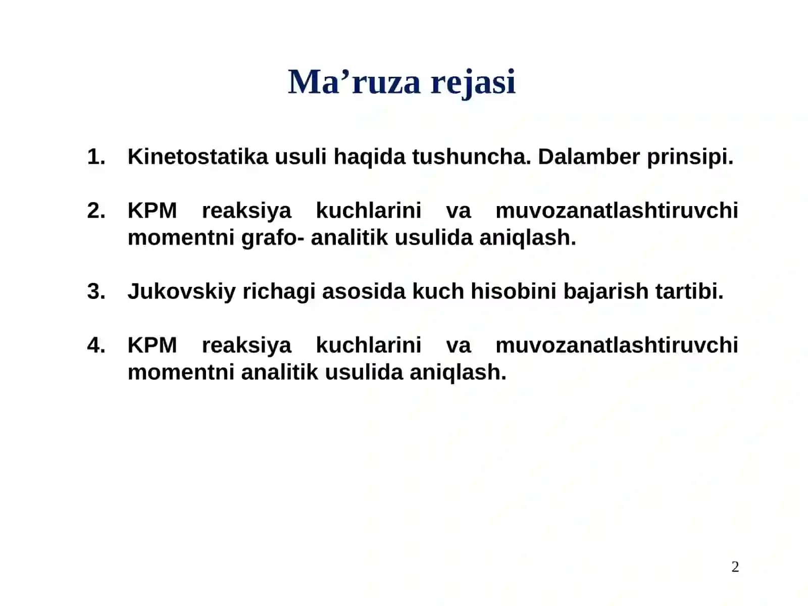 Mexanizmlarning kinetostatikasi 2
