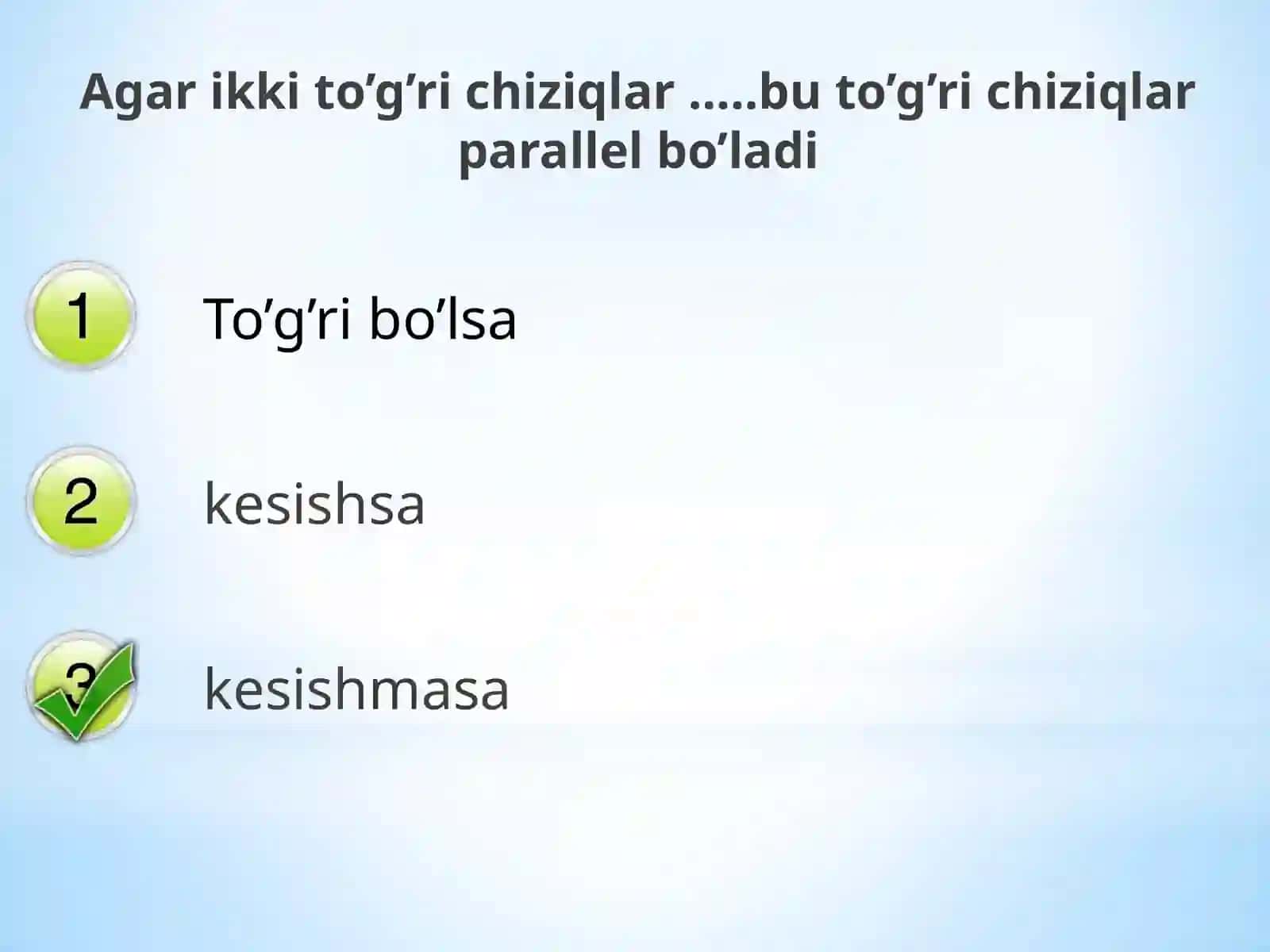 Parallel to'g'richiziqlarga doir misollar yechish 2