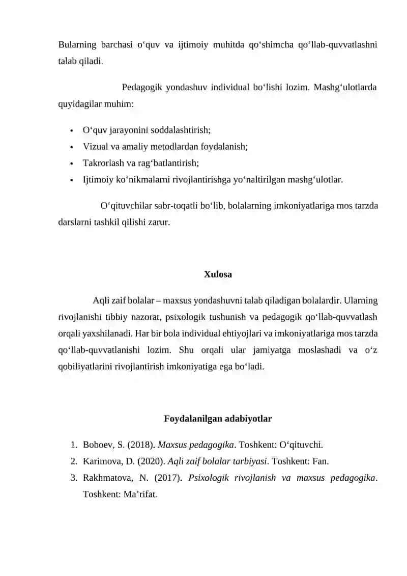 Aqli zaif bolalarning tibbiy psixalogik va pedagogik xususyatlari 2