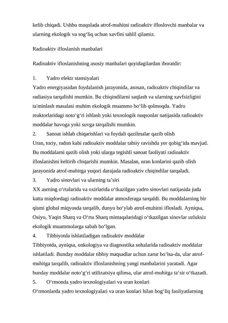 ATROF MUHITNI RODIAKTIV IFLOSLOVCHI MANBALAR 2