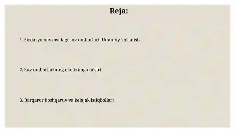 Sirdaryo Havzasidagi Suv Ombori va Ekotizimga Ta'siri 2
