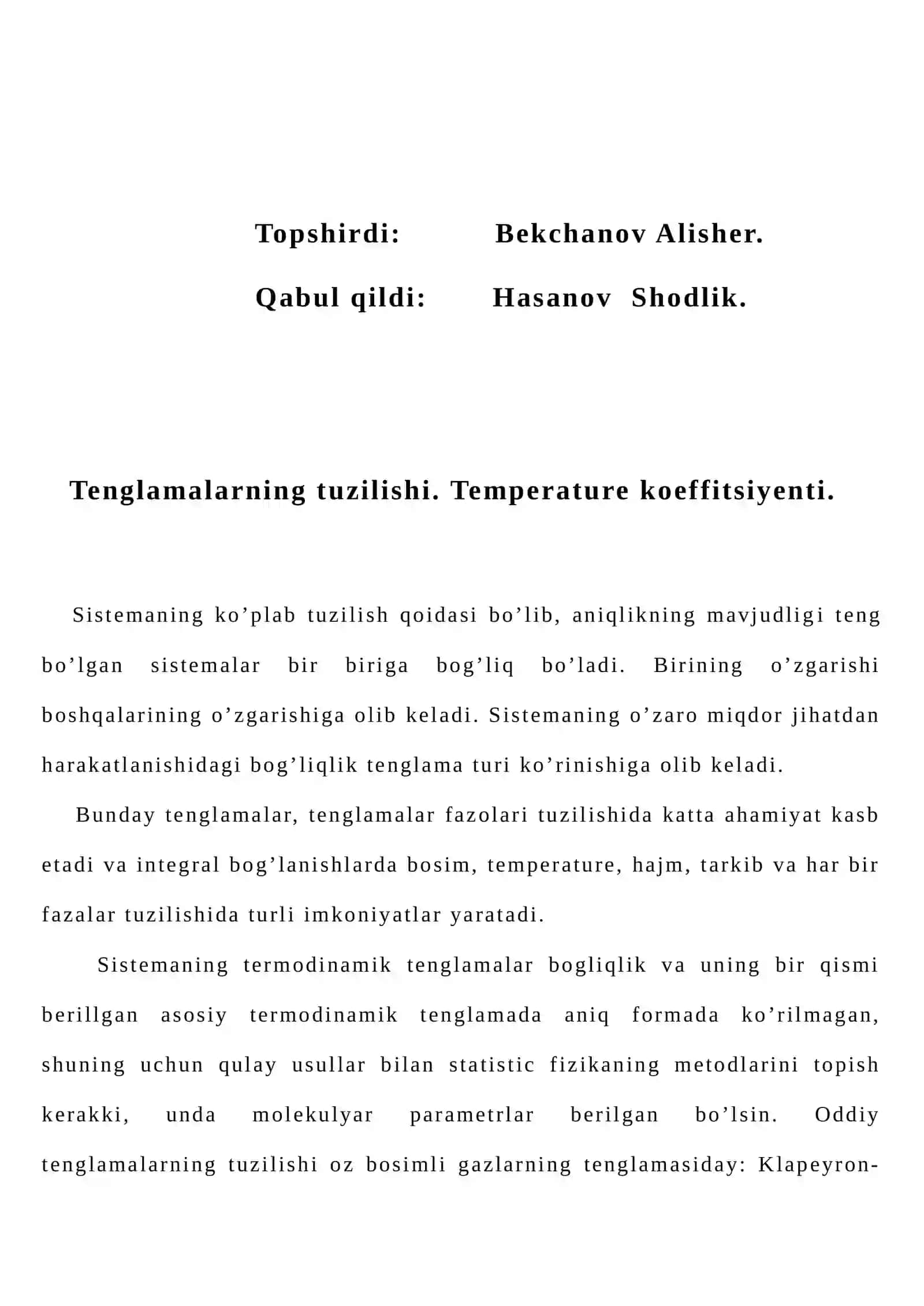 Tenglamalarning tuzilishi. Temperature koeffitsiyenti 2