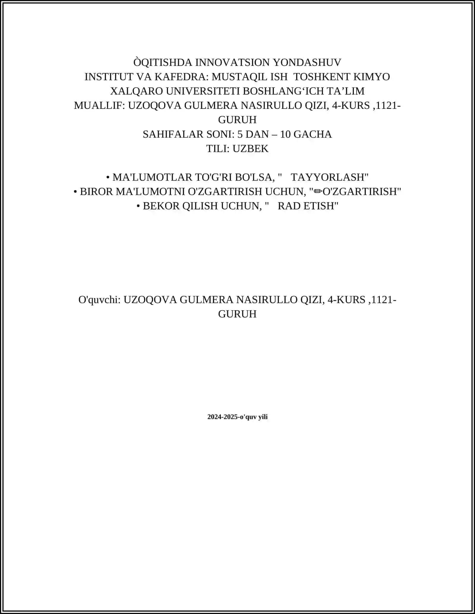 BOSHLANĜICH SINFLARDA TABIIY FANLARNI ÒQITISHDA INNOVATSION YONDASHUV 2