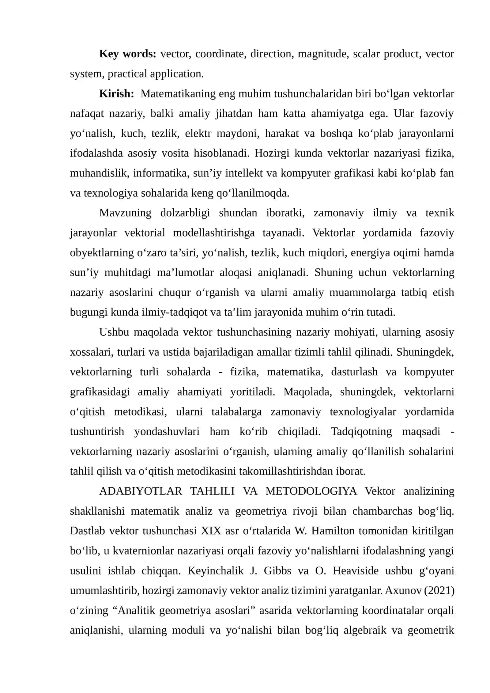 VEKTOR ANALIZINING ASOSIY PRINSIPLARI VA ULARNING ZAMONAVIY TADQIQOTLARDAGI O‘RNI 2