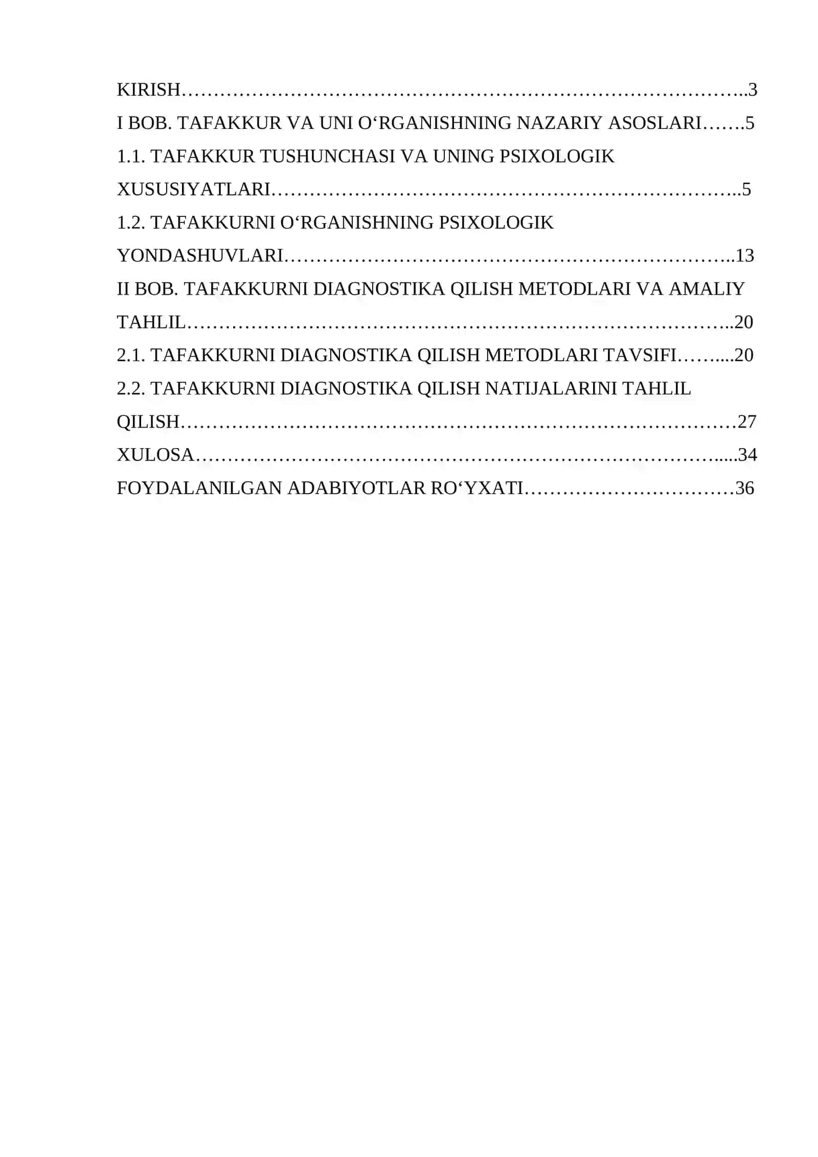 kurs ishi Tafakkurni diagnostika qilish metodlari sh 2