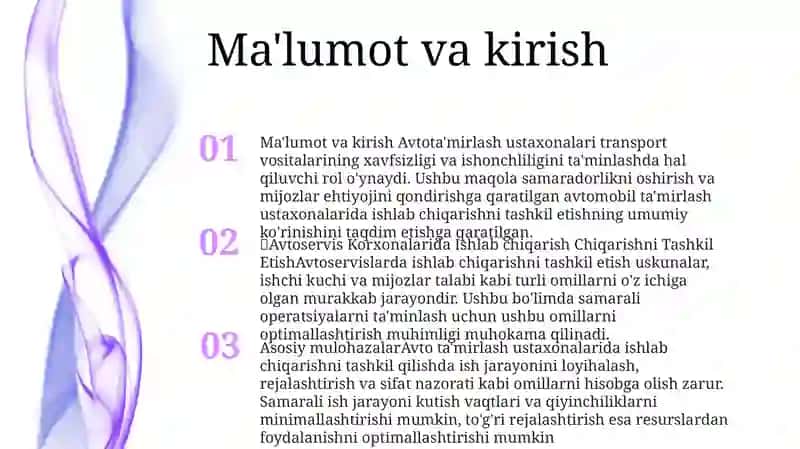 Avtoservis Korxonalarida Ishlab ChiqarishniTashkilEtish 2