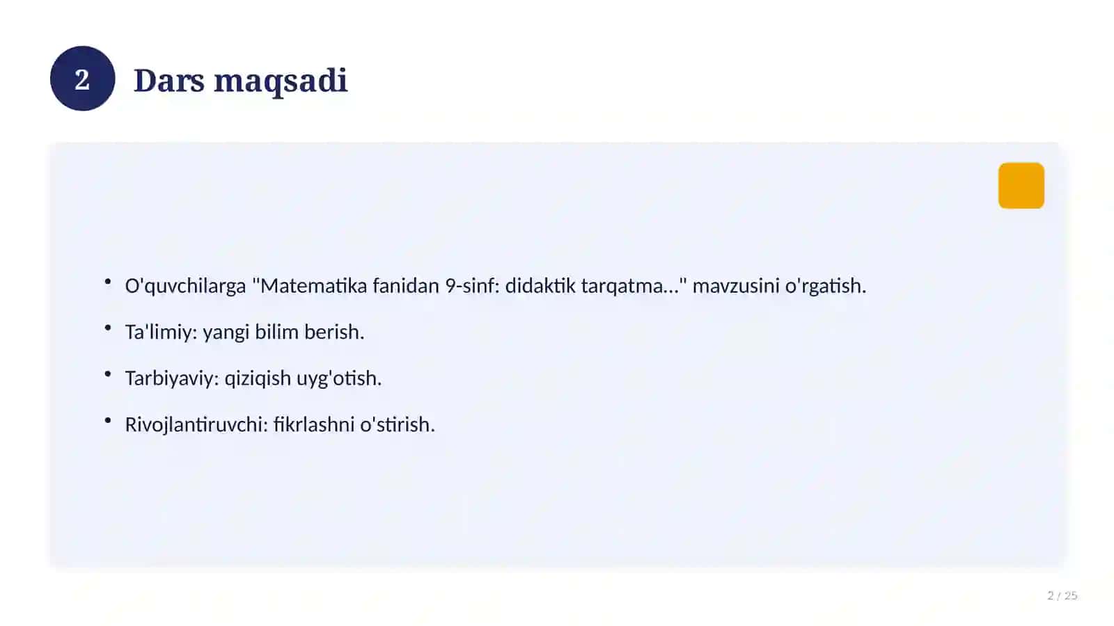 Matematika fanidan 9-sinf: didaktik tarqatma materiallar 2