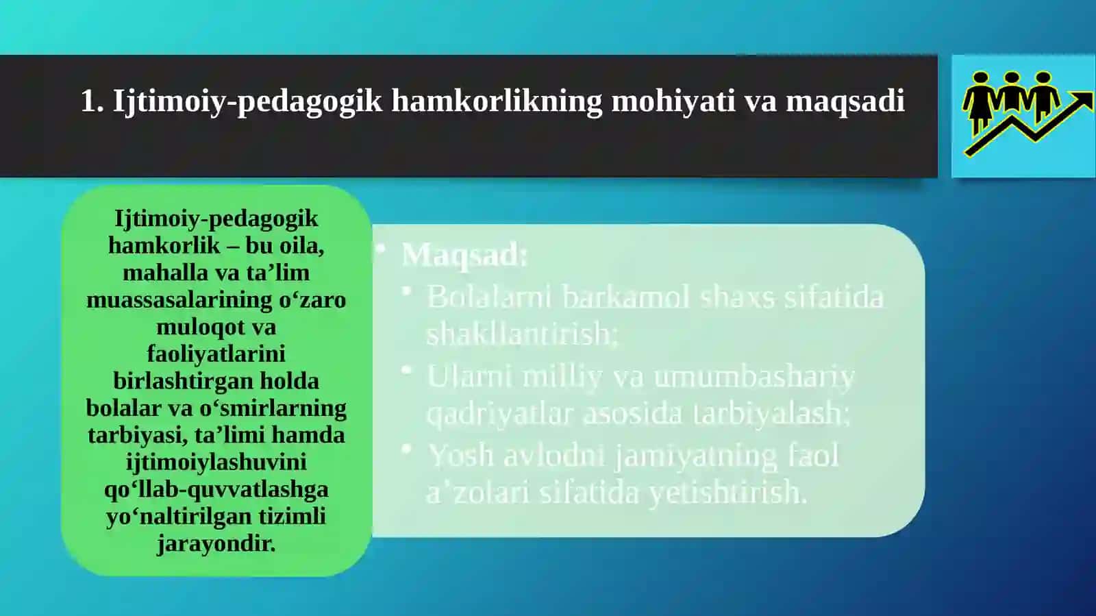 Oila, mahalla va ta’lim muassasasi ijtimoiy – pedagogik hamkorligi 2