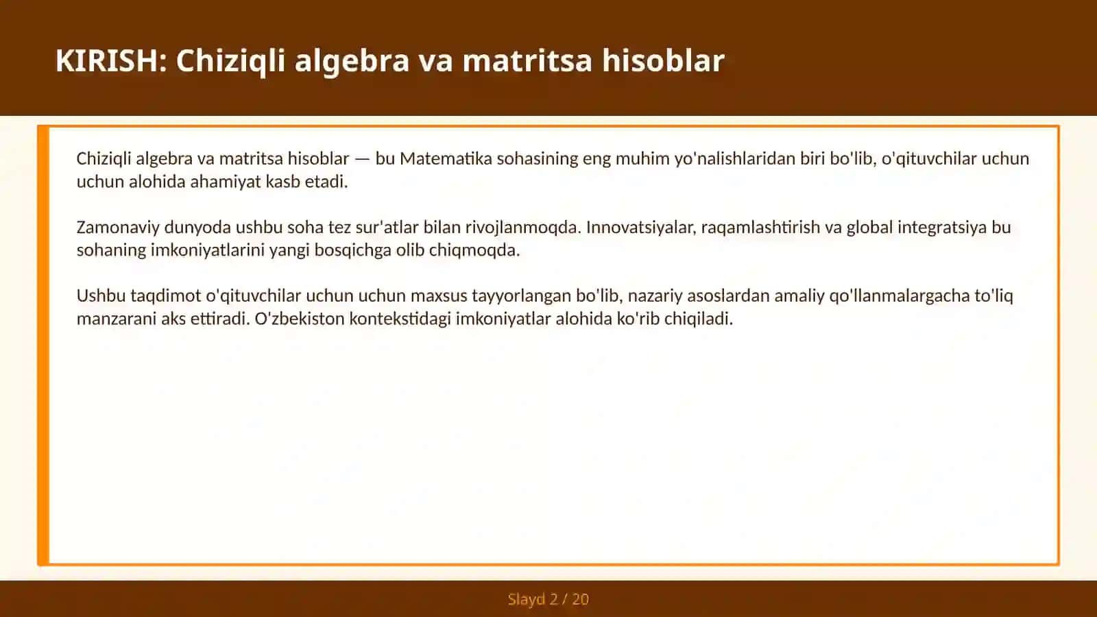 Chiziqli algebra va matritsa hisoblar 2