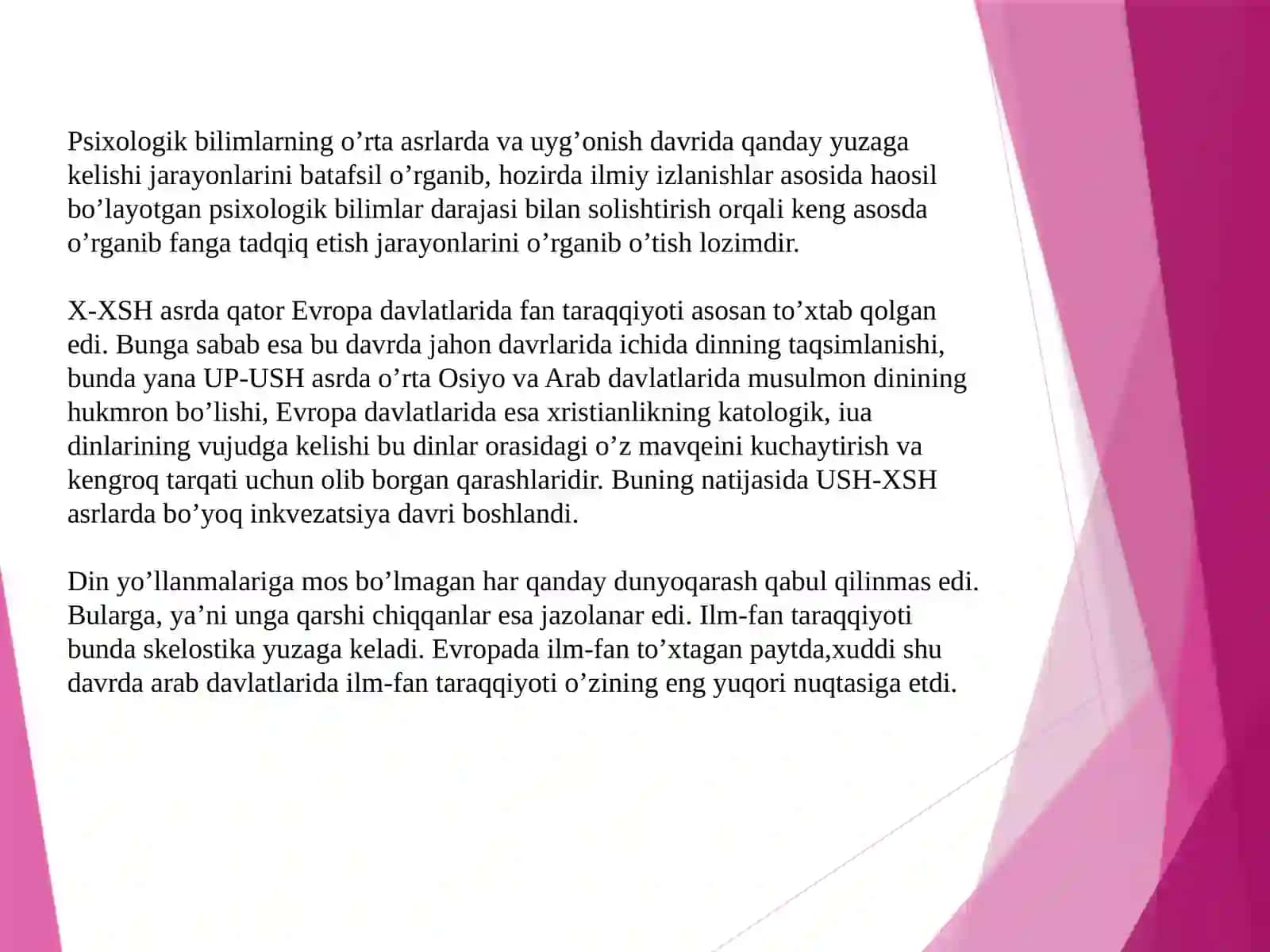 PSIXOLOGIK BILIMLARNING O’RTA ASRLARDA VA UYG’ONISH DAVRIDA RIVOJLANISHI 2