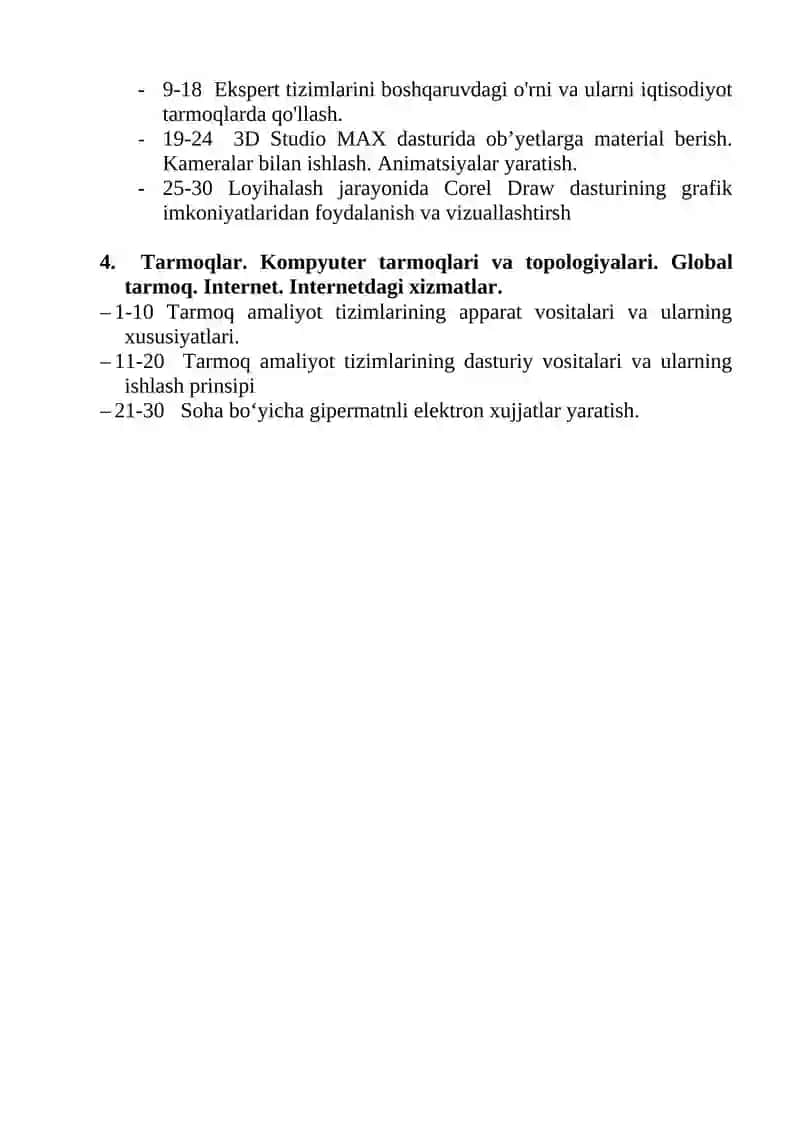 Axborot texnologiyalari va jarayonlarni matematik modellashtirish fanidan mustaqil ish mavzulari 2