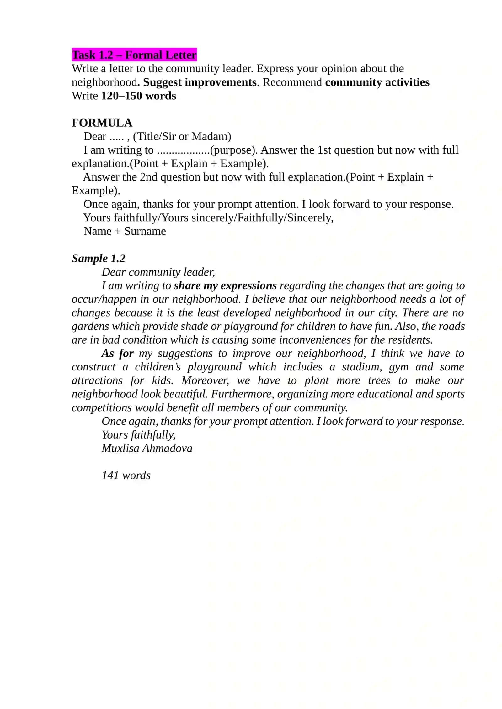 WRITING PART 1.1   1.2    2  FORMULALAR VA NAMUNA ESSEY LETTERS 2