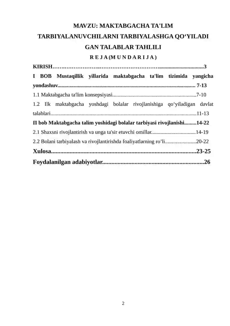 Maktabgacha ta'lim tarbiyalanuvchilarni tarbiyalashga qo‘yiladigan talablar tahlili 2