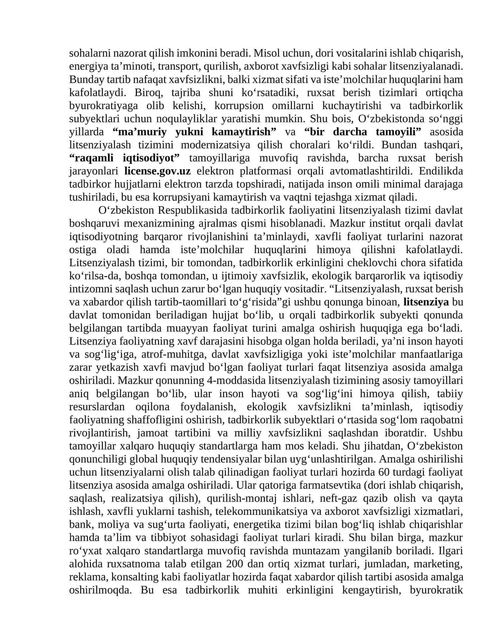 TADBIRKORLIK FAOLIYATIDA LITSENZIYALASH, RUXSAT BERISH VA XABARDOR QILISH         TARTIB-TAOMILLARINING HUQUQIY ASOSLARI 2