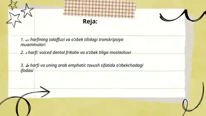 Arab alifbosidagi oʻzbek tiliga xos boʻlmagan soʻzlarni ifoda etuvchi harflar 2
