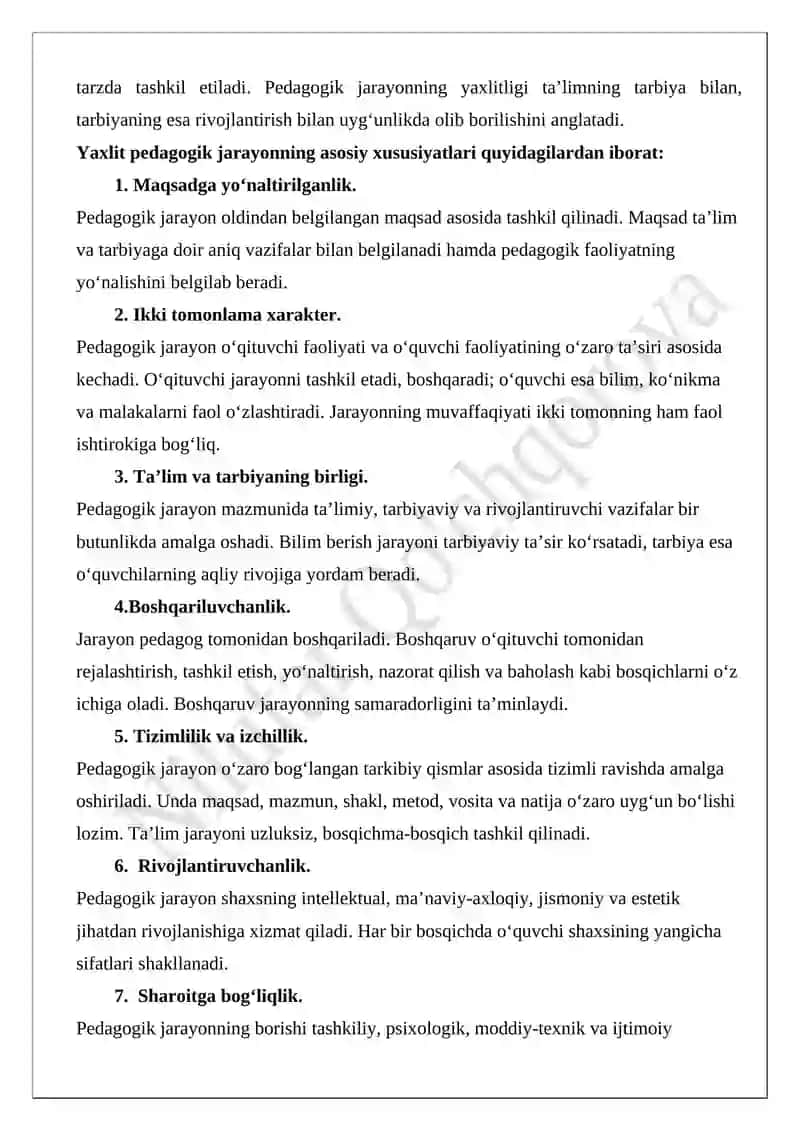 PEDAGOGIKA NAZARIYASI MODULIDAN MUSTAQIL ISH 2