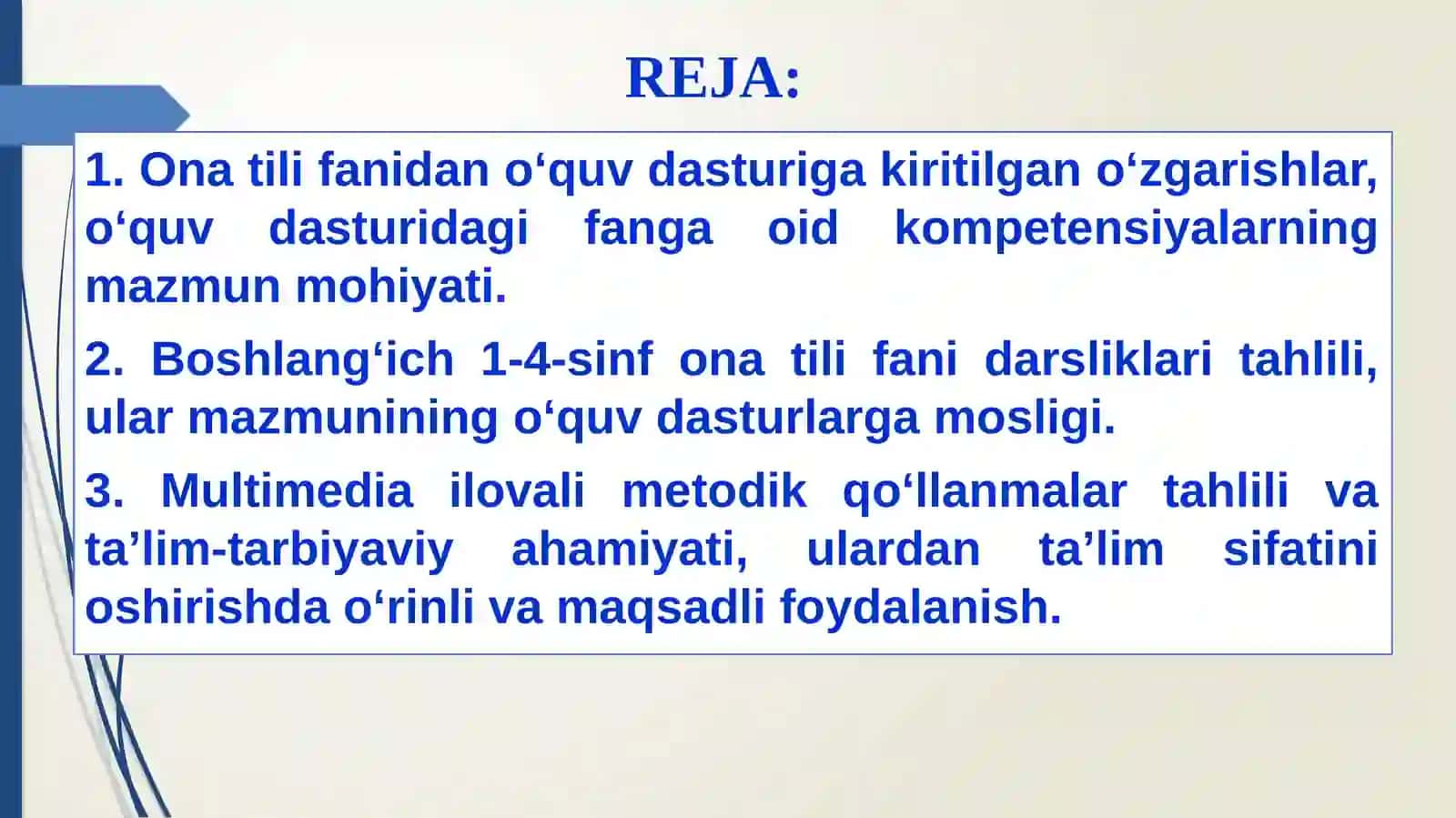 Boshlang‘ich sinfona tilifanida kompetensiya viyondashu va sosidagi o‘quv dasturi, darslik, multimedia ilova va metodik qo‘llanmalar va ularning tahlili 2