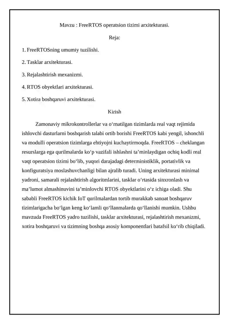FreeRTOS operatsion tizimi arxitekturasi 2