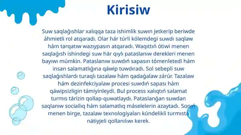 Suw saqlaǵıshlar tazalaw usillari 2