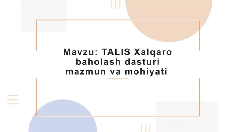 TALIS Xalqaro Baholash Dasturi 2