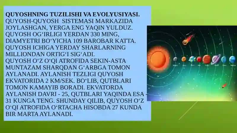 Quyosh tizimi. Yer sayyorasi. Geografik qobiqlar (Litosfera. Gidrosfera, Аtmosfera. Biosfera) 2