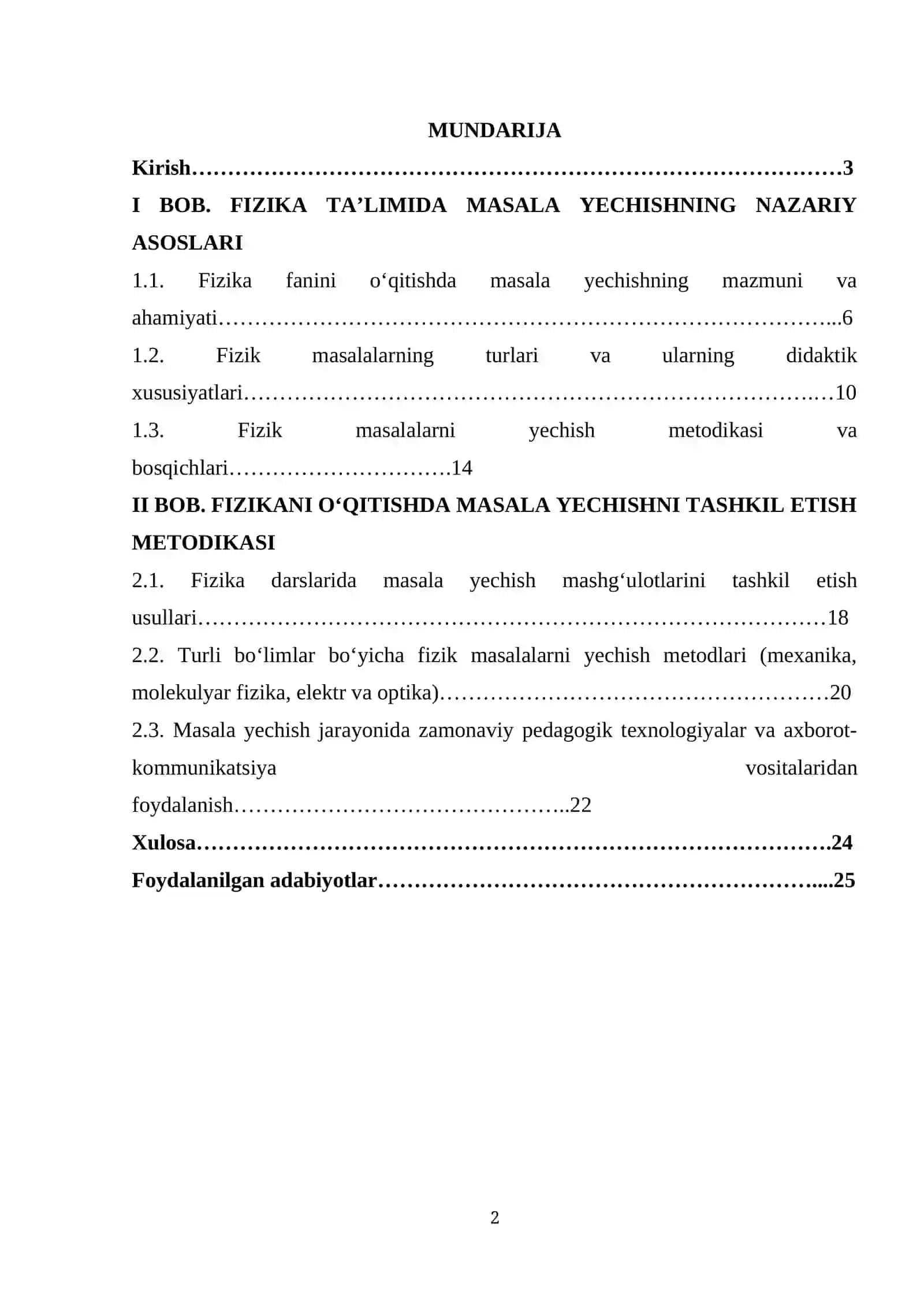 Fizikani o’qitishning masala yechish shakli mavzusida tayyor kurs ishi 2