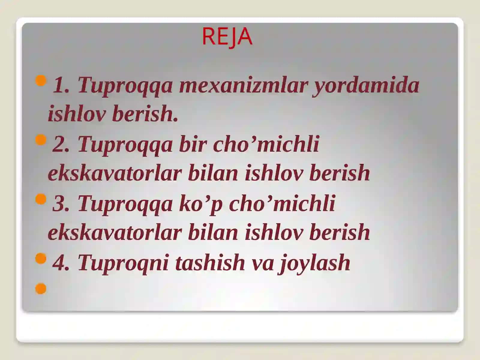MEXANIK USULDA YER ISHLARINI BAJARISH TEXNOLOGIYALARI 2