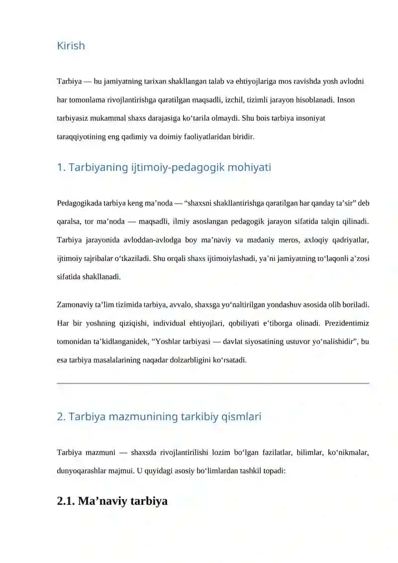 TARBIYANING MAZMUNI VA ASOSIY YO'NALISHLARI 2