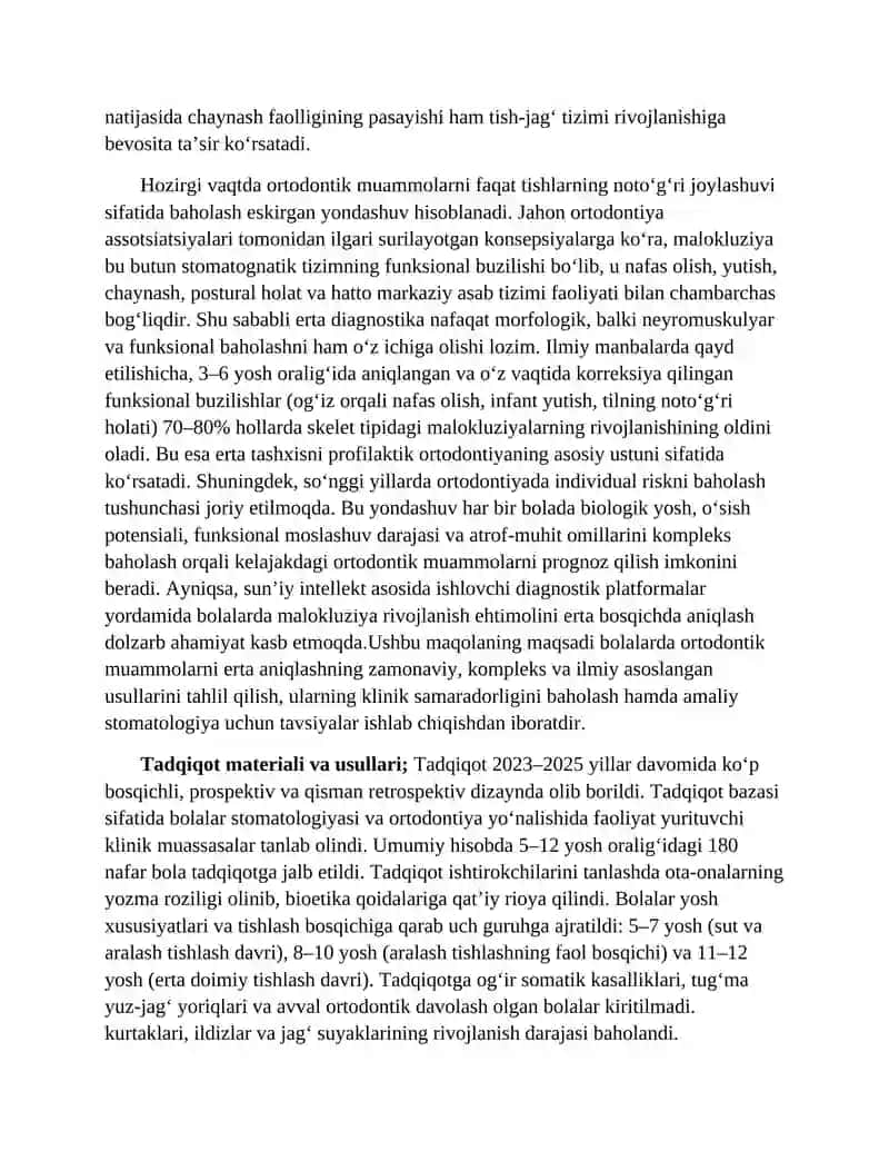 Bolalarda ortodontik anomaliyalarni erta aniqlash usullari 2