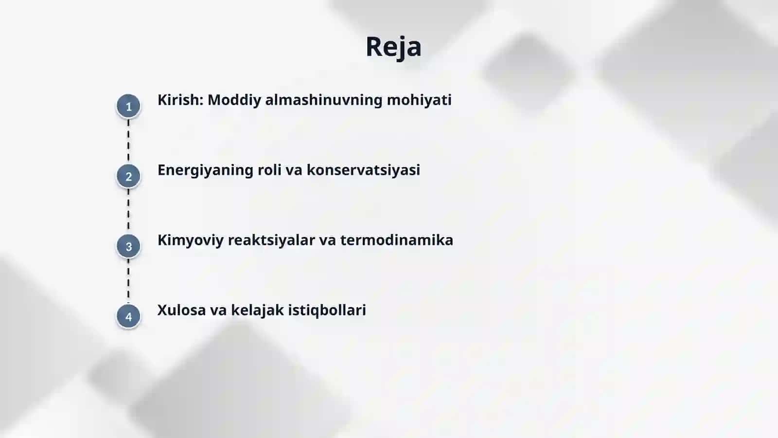 Modda almashinish jarayonlari va ularning bir-biriga bog'liqligi. 2