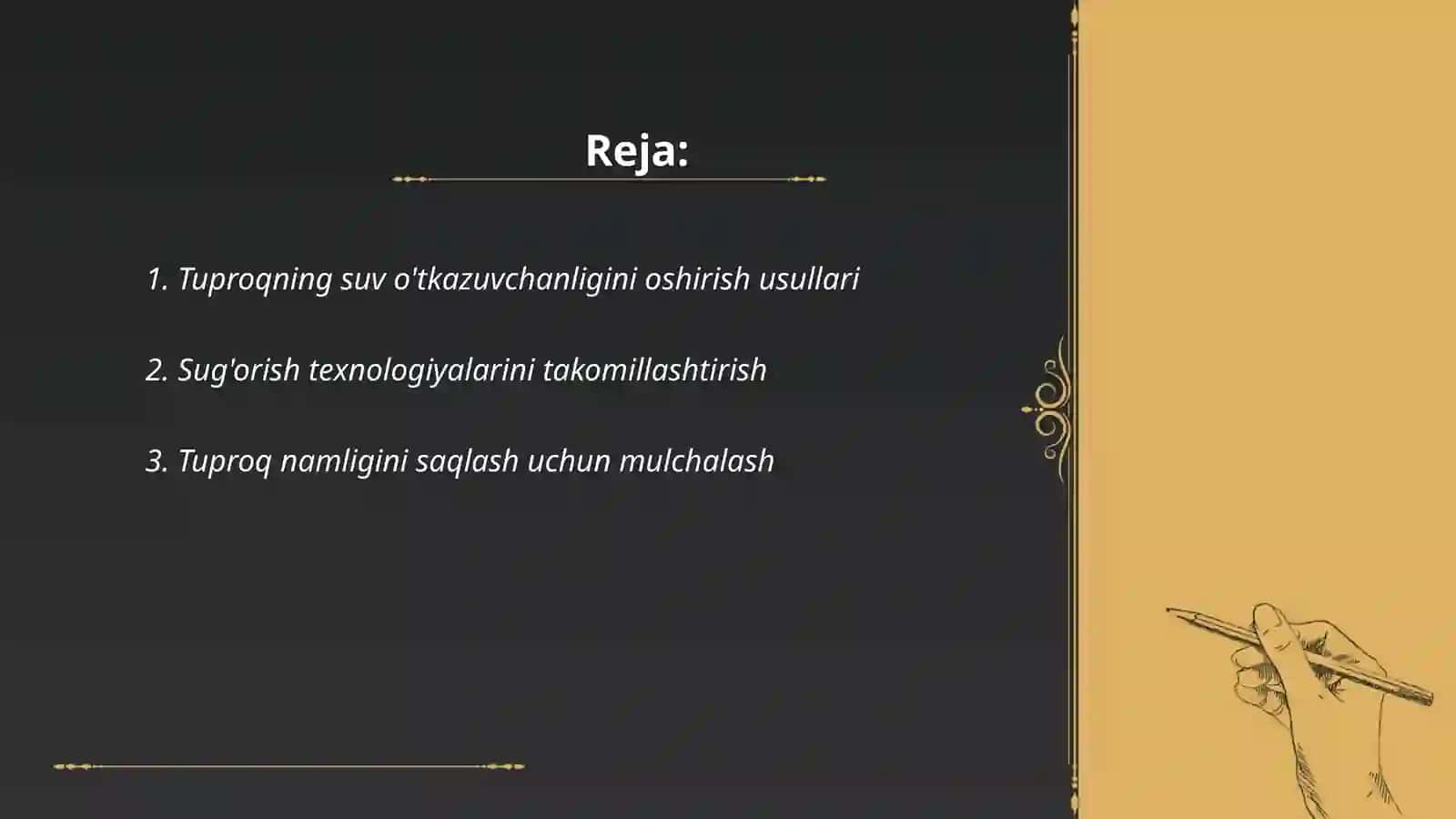 Tuproqning suv,havo issiqlik va oziq rejimlarini yaxshilash 2