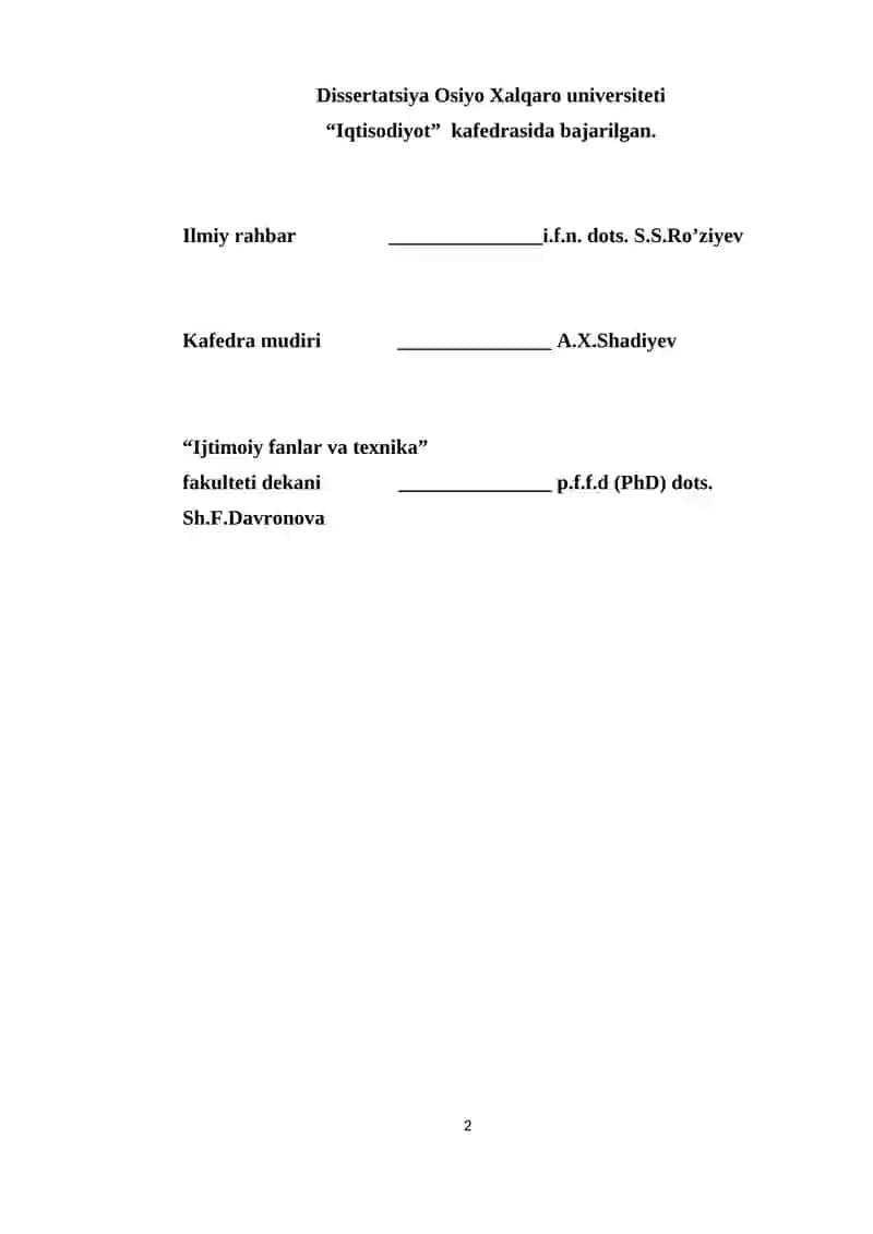 Mintaqa iqtisodiyotida investitsiyalardan samarali foydalanish imkoniyatlari (Qashqadaryo viloyati misolida) 2