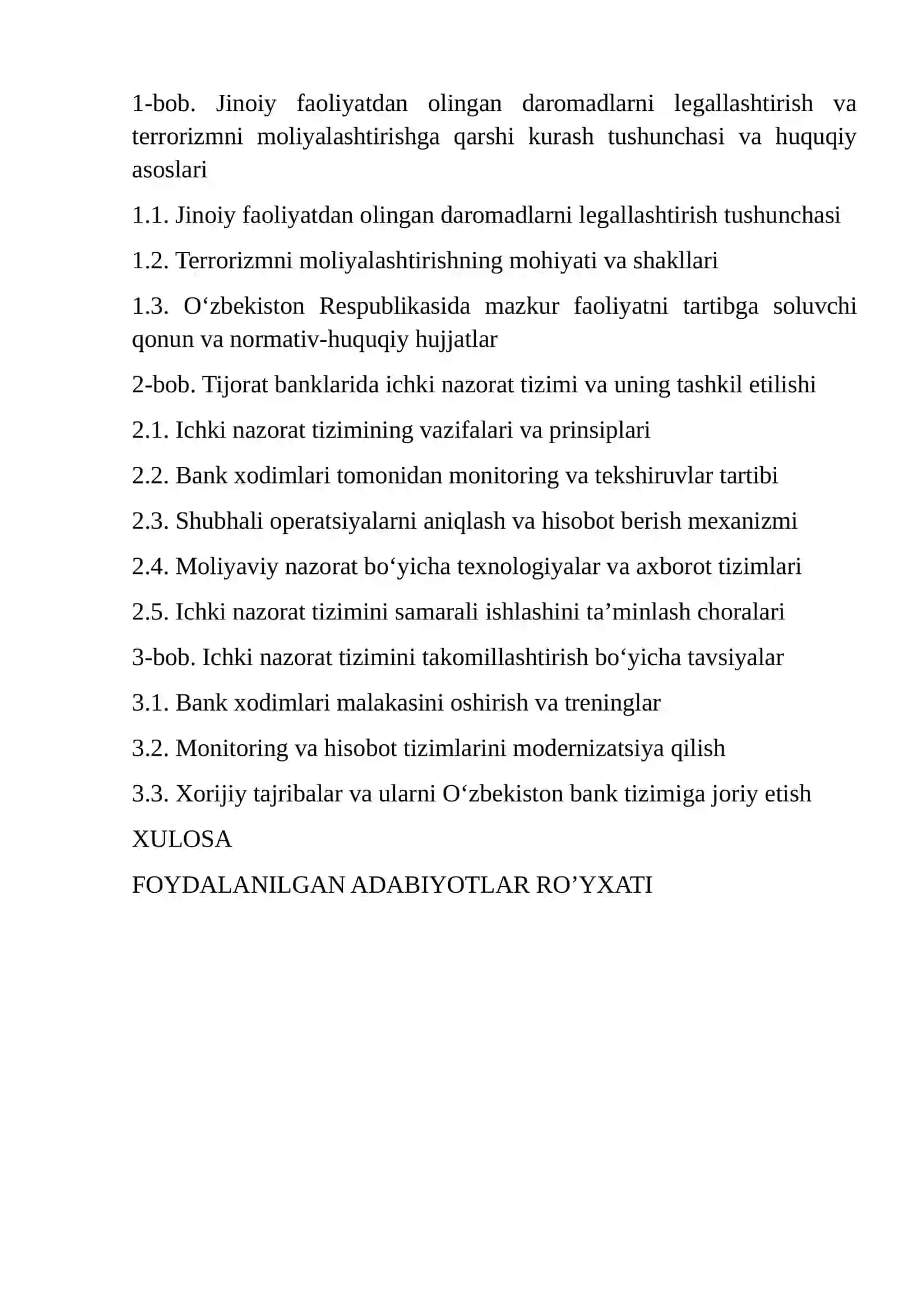 TIJORAT BANKLARIDA JINOIY FAOLIYATDAN OLINGAN DAROMADLARNI LEGALLASHTIRISHGA VA TERRORIZMNI MOLIYALASHTIRISHGA QARSHI KURASHISH BO'YICHA ICHKI NAZORAT TIZIMI 2