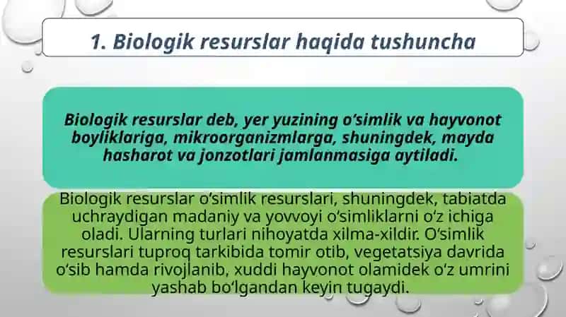 BIOLOGIK RESURSLAR VA ALOHIDA MUHOFAZA QILINADIGAN HUDUDLAR 2