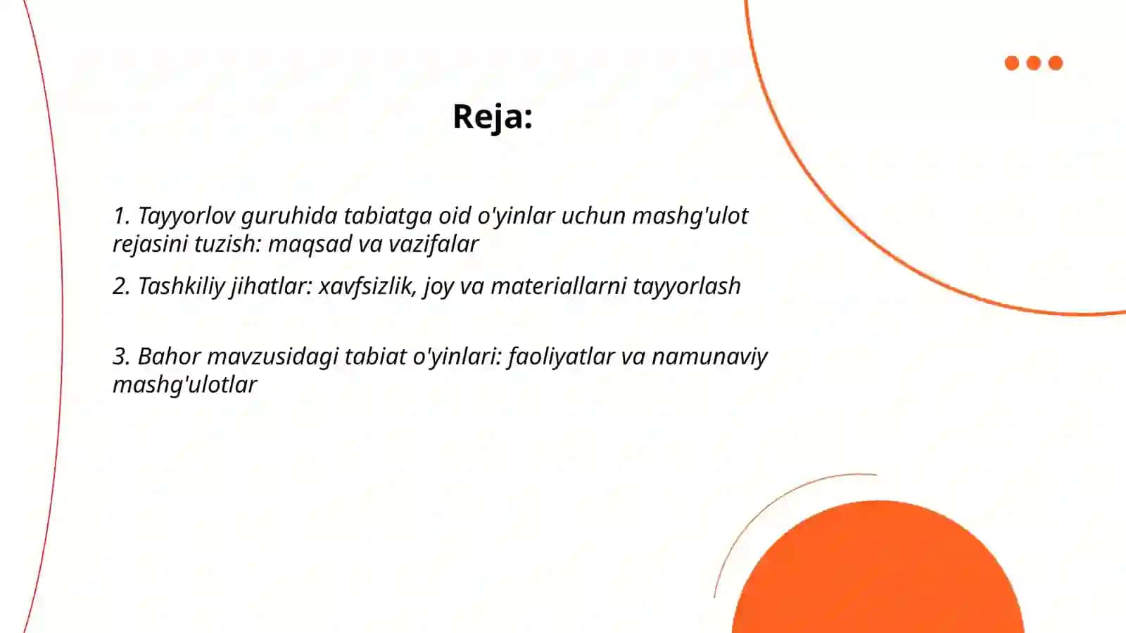 Tayyorlov guruhida tabiatga oid o'yinlarni tashkil etishning mashgulot ishlanmalarini tuzish 2