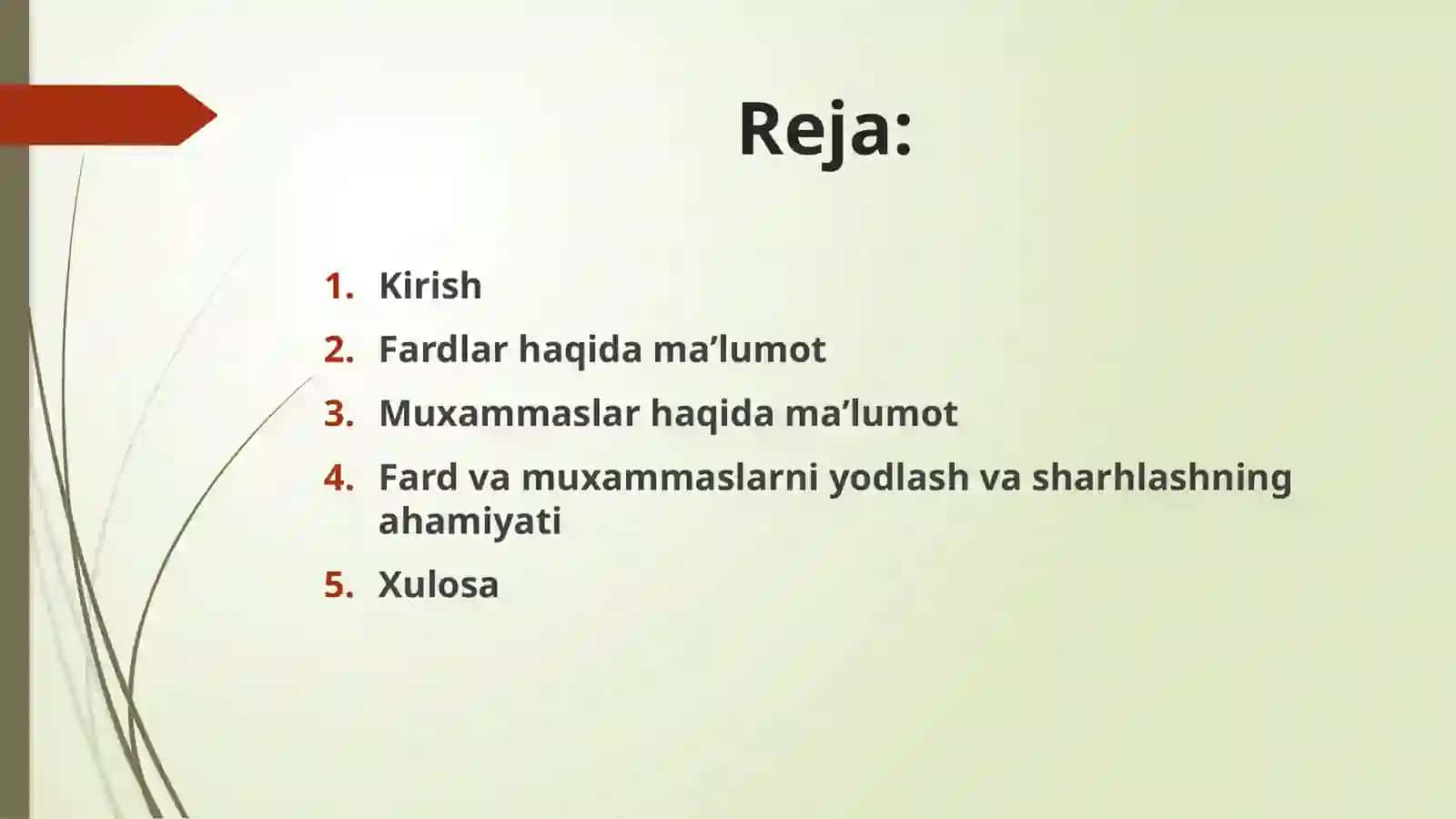 Navoiyning fard va muxammaslaridan namunalar yodlash va sharhlab kelish 2
