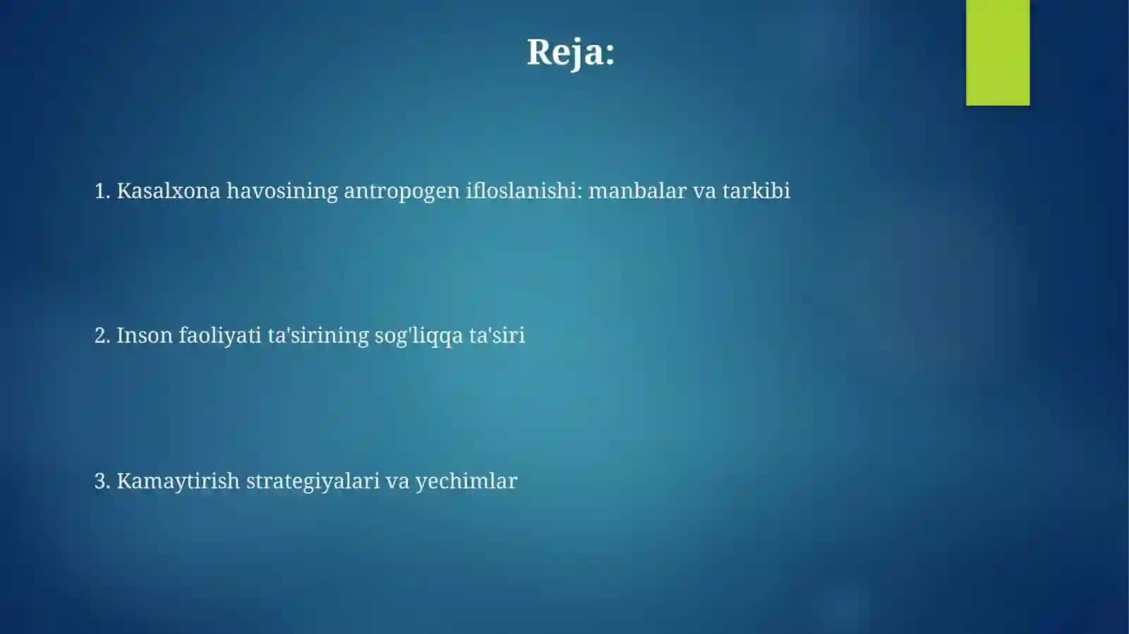 Kasalxona havosini antropogen ifloslanishi haqida 2