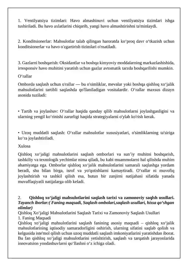 Qishloq Xo‘jaligi Mahsulotlarini Saqlash Omborlari 2