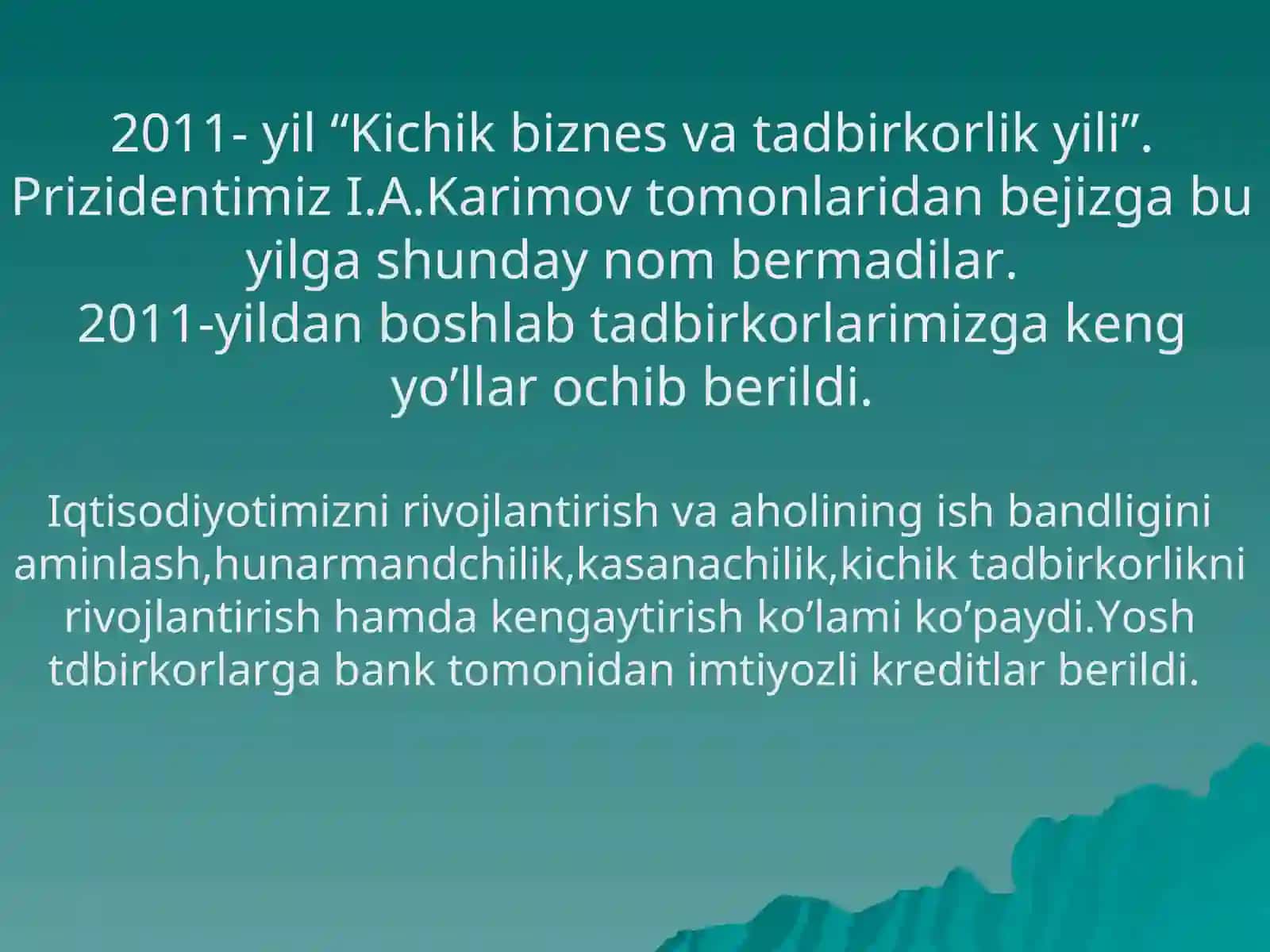 “Kichik biznes va hususiy tadbirkorlik yili” davlat dasturining asosiy yo'nalishlari 2