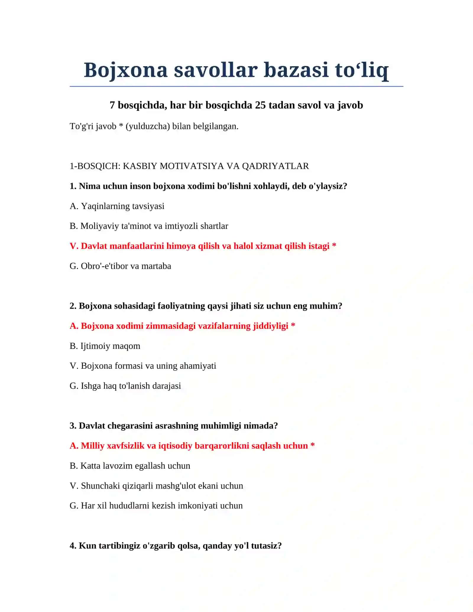 Bojxona savollar bazasi to‘liq 2