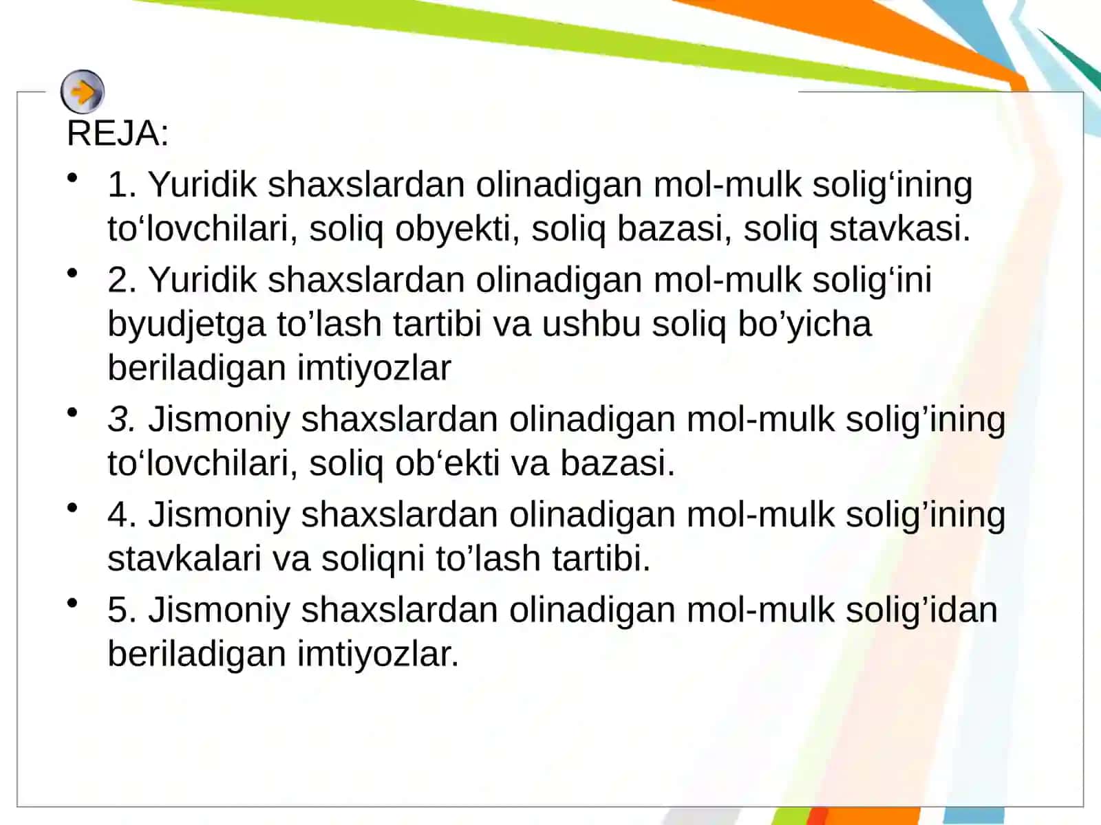 Yuridik va jismoniy shaxslardan olinadigan mol-mulk solig’i 2