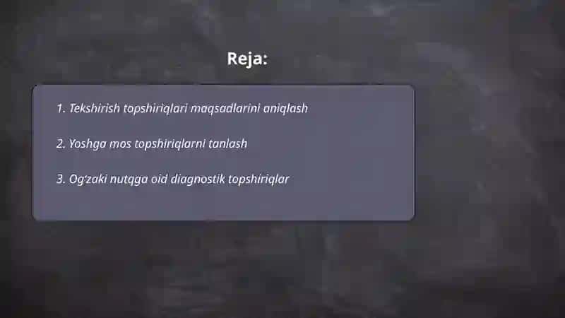 Bolalarda grammatik koʻnikmalari holatini oʻrganish uchun tekshirish topshiriqlarini tanlash 2