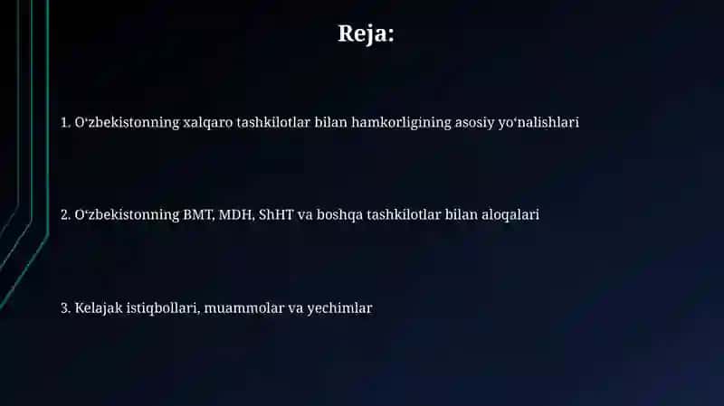 O'zbekistonning xalqaro tashkilotlar bilan hamkorlik aloqalari 2