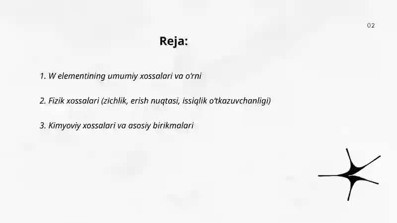 W elementini xossasi va ahamiyati 2