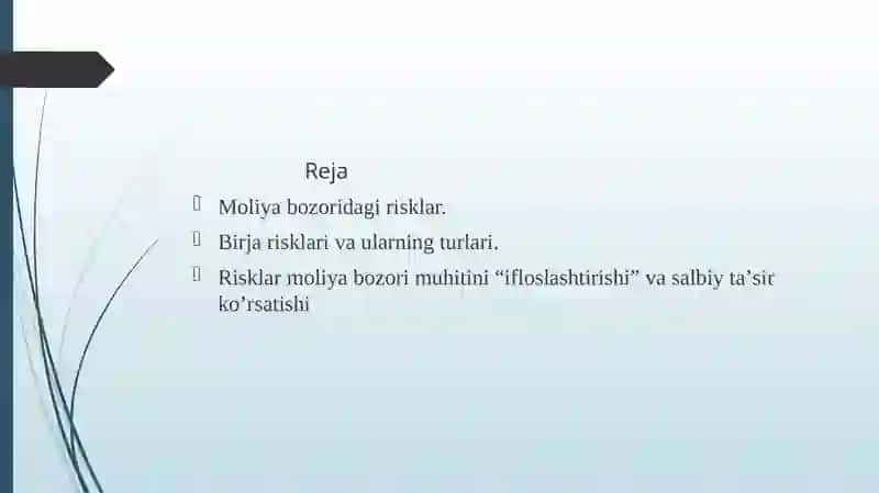 Moliya bozoridagi risklar. 2