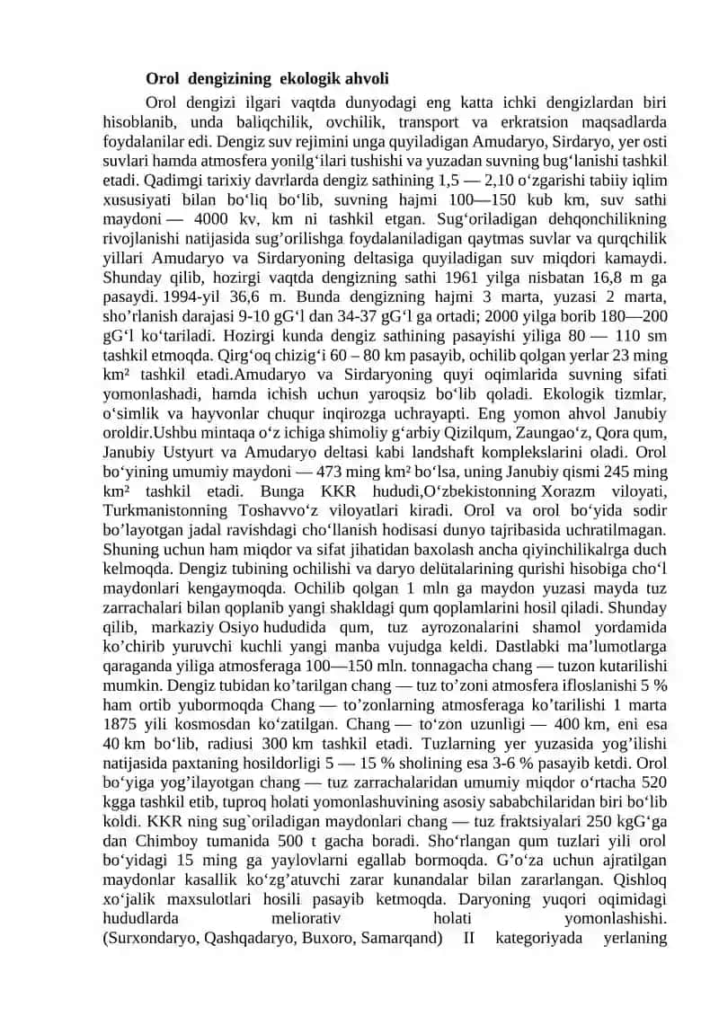 Orol dengizining ekologik ahvoli 2