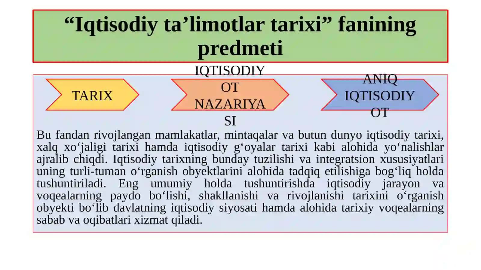 ITT predmeti va o‘rganish usullari.qadimgi dunyo,feodal jamiyati iqtisodiy ta’limotlari 2