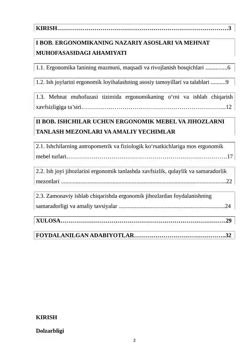 Ishchilar uchun ergonomik mebel va jihozlarni tanlash mezonlari 2